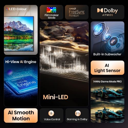 Televizor HISENSE 55E8Q ULED (Mini LED), 139 cm (55"), 4K Ultra HD 3840x2160, 144 Hz, VIDAA Smart TV, 8 ms