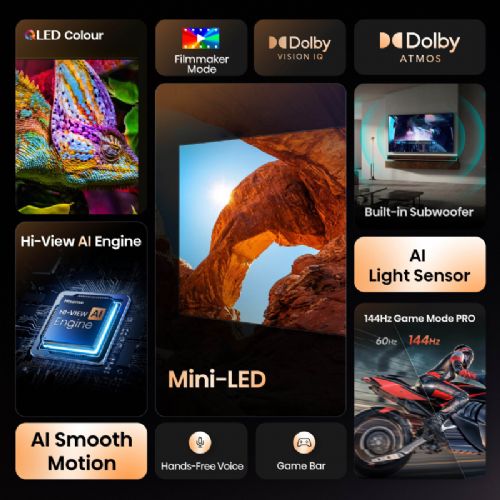 Televizor HISENSE ULED (Mini LED) 65U7Q, 165 cm (65"), 4K Ultra HD 3840x2160, 165 Hz, Dolby Atmos