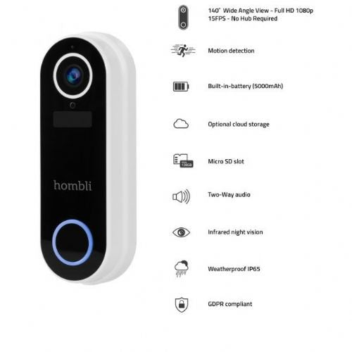 Hombli pametno zvono za vrata 2 (bijelo) + gong