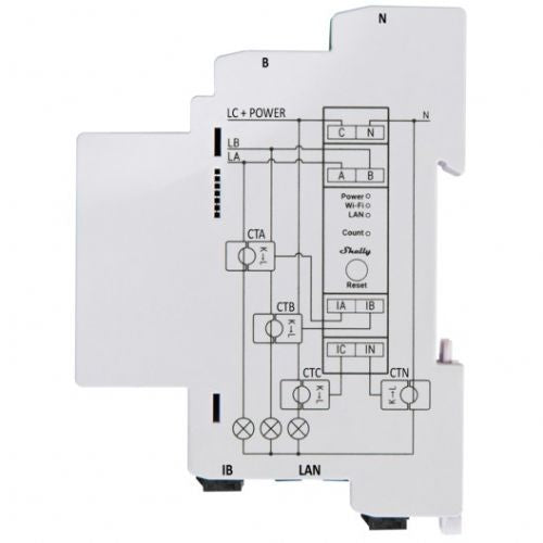 Števec električne energije Home Shelly rele Pro 3EM; WLAN 3x 120A vklj. 3 terminali merilna funkcija