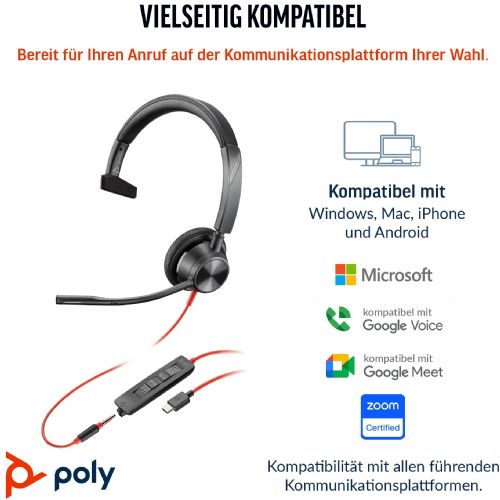 Slušalke HP Poly Headset Blackwire C3315-M Mono USB-C/A & 3,5 mm Teams