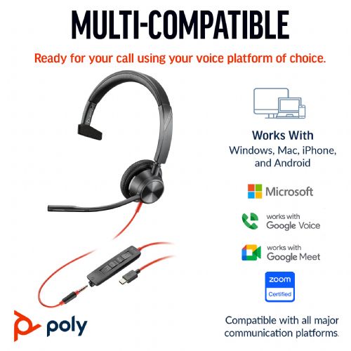 Slušalke HP Poly Headset Blackwire C3315 Mono USB-C/A &; 3,5 mm