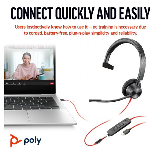Slušalke HP Poly Headset Blackwire C3315 Mono USB-C/A &; 3,5 mm