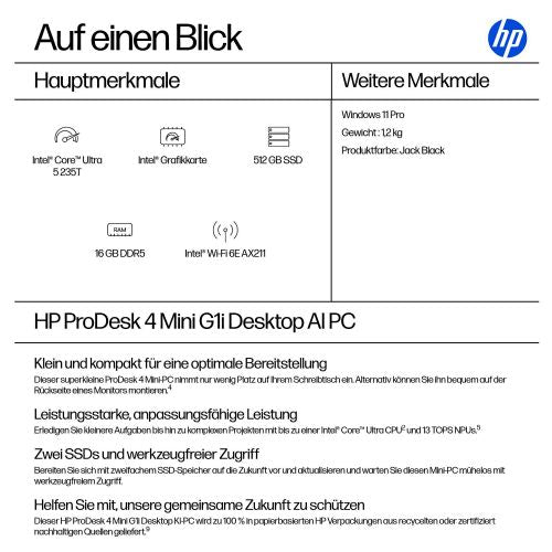 Računalnik HP PRODESK 4 MINI G1I U5-235T 16 GB/512 GB WLAN W11Pro + DE tipkovnica