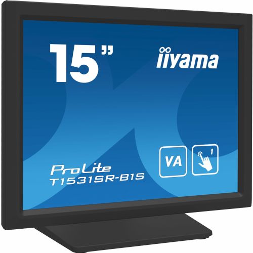 Monitor Iiyama T1531SR, 38 cm (15"), 1024 x 768, osjetljiv na dodir, 18 ms, HDMI, DP, VA, crni