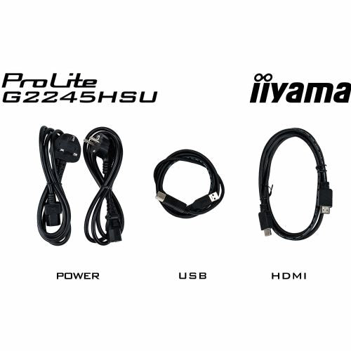 Monitor Iiyama G2245HSU-B2, 54,5 cm (21,5"), 1920 x 1080 FHD, 16:9, IPS, 300 cd/m2, 1 ms, crni