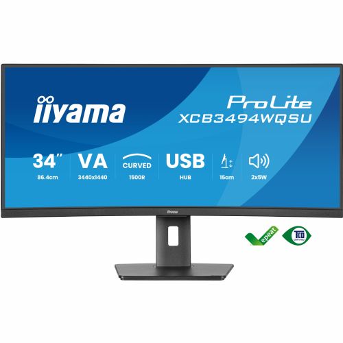 Monitor Iiyama XCB3494WQSU-B1, 86,7 cm (34"), 3440 x 1440, 21:9, VA, 350 cd/m2, 0,4ms, ukrivljen, črna