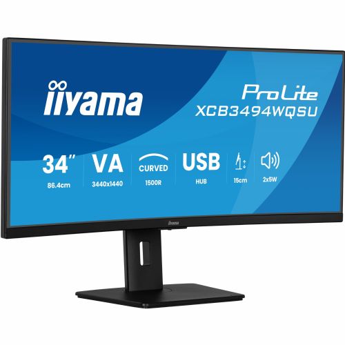 Monitor Iiyama XCB3494WQSU-B1, 86,7 cm (34"), 3440 x 1440, 21:9, VA, 350 cd/m2, 0,4ms, ukrivljen, črna