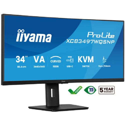Monitor IIYAMA ProLite XCB3497WQSNP-B1 86,7 cm (34") UWQHD VA 120 Hz HDMI/DP/USB-C zvučnici