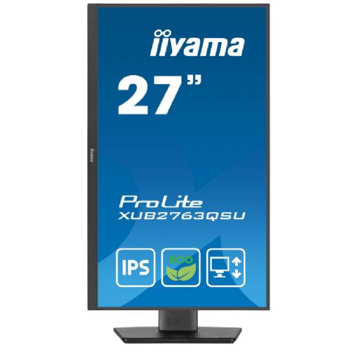 Monitor Iiyama ProLite XUB2763QSU-B1, 68,6 cm (27"), 2560 x 1440 (QHD), 16 : 9, IPS, 350 cd/m2, 2 ms, 100 Hz, HDMI, DP, USB, zvučnik, pivot, crni
