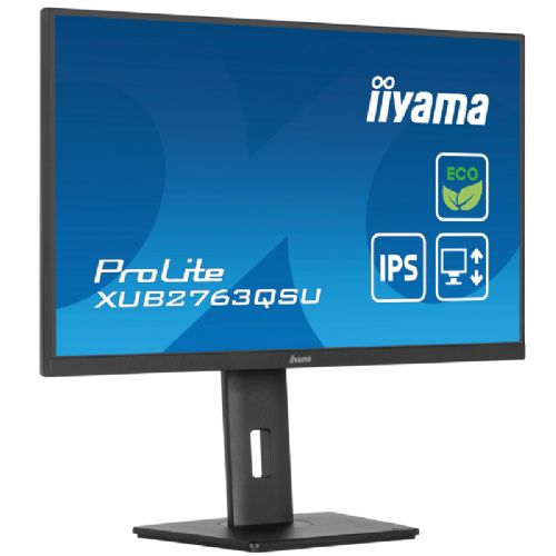 Monitor Iiyama ProLite XUB2763QSU-B1, 68,6 cm (27"), 2560 x 1440 (QHD), 16 : 9, IPS, 350 cd/m2, 2 ms, 100 Hz, HDMI, DP, USB, zvučnik, pivot, crni
