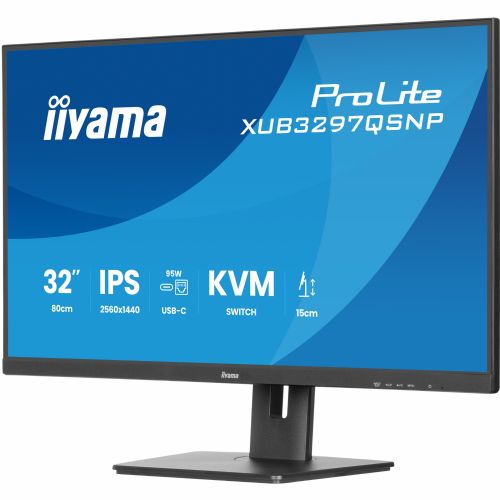 Monitor IIYAMA XUB3297QSNP-B1 81,28cm (32''), IPS-panel 2560x1440 350 cd/m2 USB-C priklopna postaja LAN/95 W PD/DP-OUT KVM USB 3x3.2+1xC 1 ms 9821288424