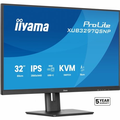 Monitor IIYAMA XUB3297QSNP-B1 81,28cm (32''), IPS-panel 2560x1440 350 cd/m2 USB-C priklopna postaja LAN/95 W PD/DP-OUT KVM USB 3x3.2+1xC 1 ms 9821288424