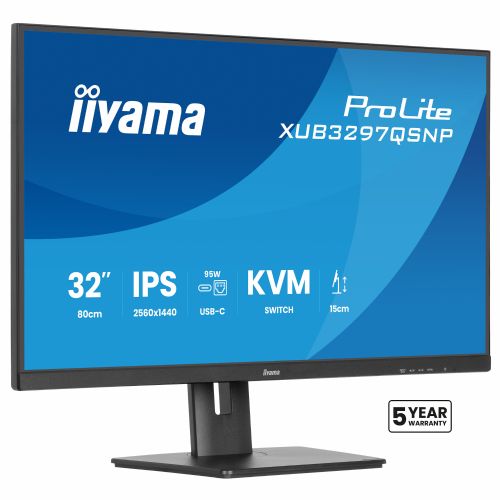 Monitor IIYAMA XUB3297QSNP-B1 81,28cm (32''), IPS-panel 2560x1440 350 cd/m2 USB-C priklopna postaja LAN/95 W PD/DP-OUT KVM USB 3x3.2+1xC 1 ms 9821288424