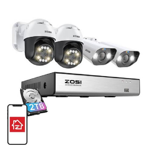 IP kamera ZOSI 2 kom C296 WiFi 5MP & 2 kom C182 WiFi 8MP + NVR 8ch + 2TB HDD