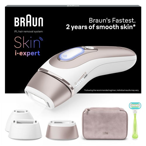 IPL aparat Braun Skin i·expert IPL PL7253 (bela/roza zlato, vključno z etuijem + 3 nastavki + Venus Extra Smooth)