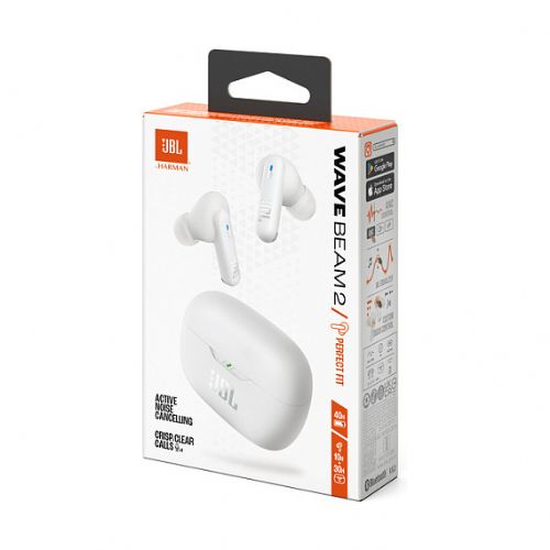 Slušalke JBL Wave Beam 2 brezžične, aktivno odpravljanje šumov, Bluetooth 5.3, do 40 h avtonomije, bele