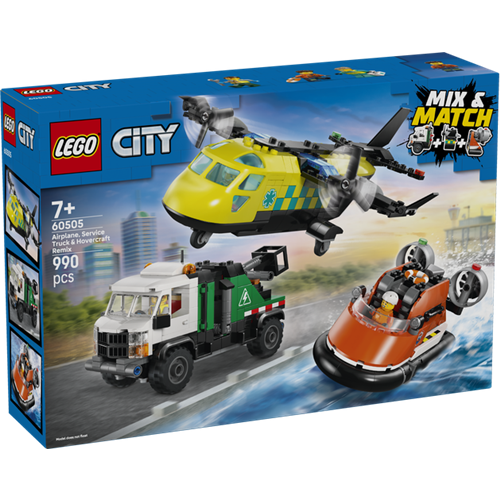 Kocke Lego City Kombinirani komplet z letalom, vzdrževalnim vozilom in lebdečim plovilom, 990 kos, od 7. let 60505