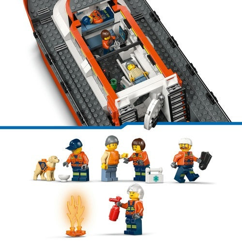 Kocke Lego City Reševalni čoln obalne straže s helikopterjem, 742 kock, od 7. let (60504)