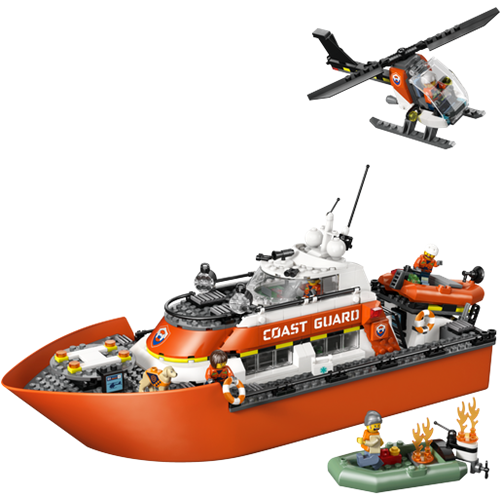 Kocke Lego City Reševalni čoln obalne straže s helikopterjem, 742 kock, od 7. let (60504)