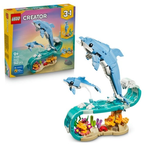 Kocke Lego Creator 3-v-1 Morska bitja : Čudoviti delfini, 542 kock, od 9. let (31385)