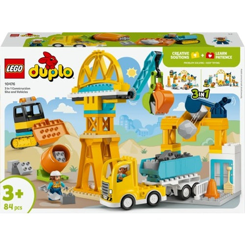 Kocke Lego DUPLO Town Gradbišče z gradbenimi vozili - komplet 3 v 1, 84 kock, od 3. let (10476)