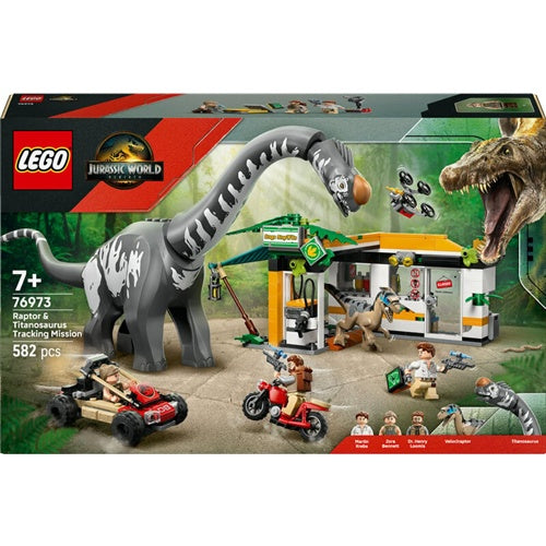 Kocke Lego Jurassic World: Zasledovanje raptorja in titanozavra (76973), 582 kock, od 7. let