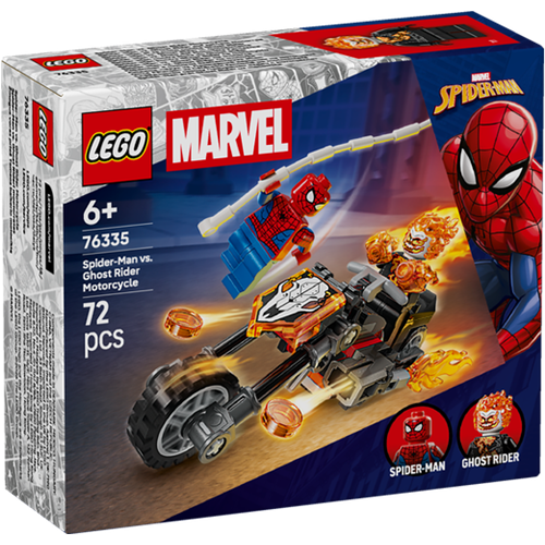 Kocke Lego Marvel Super Heroes Spider-Man proti Ghost Riderju na svojem motorju. 72 kos, od 6. let 76335