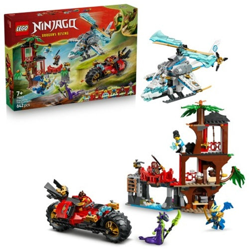 Kocke Lego Ninjago Obračun v hišici na drevesu z nindža motorjem, 642 kock, od 7. let (71857)