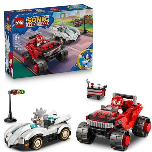 Kocke Lego Sonic the Hedgehog Silverjev avto proti Knucklesovemu pošastnemu tovornjaku, 378 kos, od 8. let 77118
