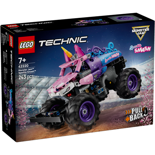 Kocke Lego Technic Monster Jam Sparkle Smash z motorjem na izvlečenje, 243 kock, od 7. let 42220