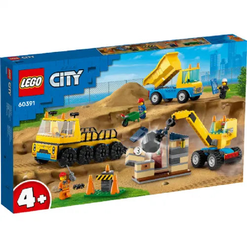 Kocke Lego ® City: Gradbeni tovornjaki in žerjav z rušilno kroglo (60391)