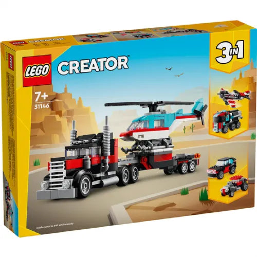 Kocke Lego® Creator 3in1 Ploščadni tovornjak s helikopterjem (31146)