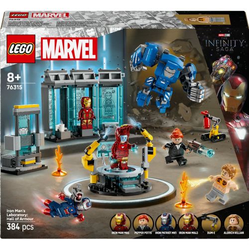 Kocke Lego Super Heroes: Iron Manov laboratorij: Dvorana oklepov (76315), 384 kock, od 8. let