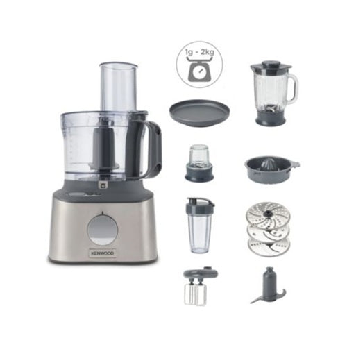 Kuhinjski robot Kenwood MultiPro Compact+ (srebrn, 800 W, vgrajena tehtnica, nastavek za mešanje in Blend-Xtract 2GO)