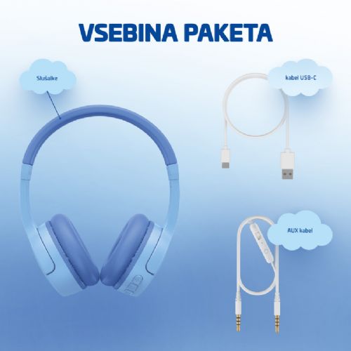 LAMAX BaseKid1 slušalice, Bluetooth 5.3, baterija 35 h, ograničenje glasnoće 85/94 dB, plave