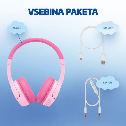 LAMAX BaseKid1 slušalice, Bluetooth 5.3, baterija 35 h, ograničenje glasnoće 85/94 dB, roze
