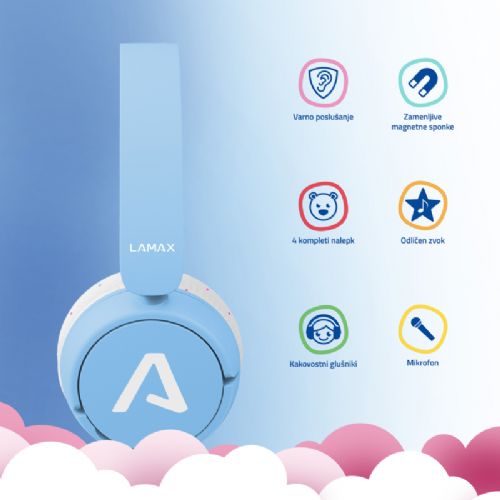 Otroške slušalke LAMAX SoundKid1, 85/94 dB, 40 mm gonilniki, SafeSound2.0, mikrofon, 3,5 mm priklop, modre