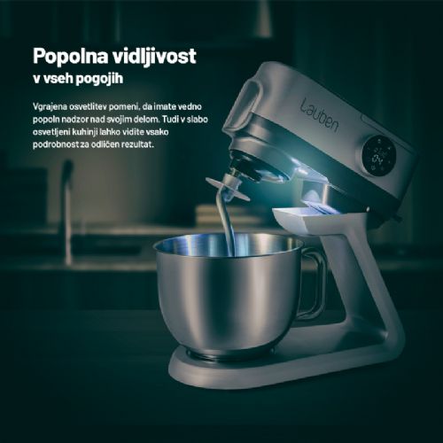 Kuhinjski robot Lauben 1300SG, 1300 W, 5,5 l inox posoda z osvetlitvijo, tehtnica, zaslon na dotik, bogata oprema, srebrn