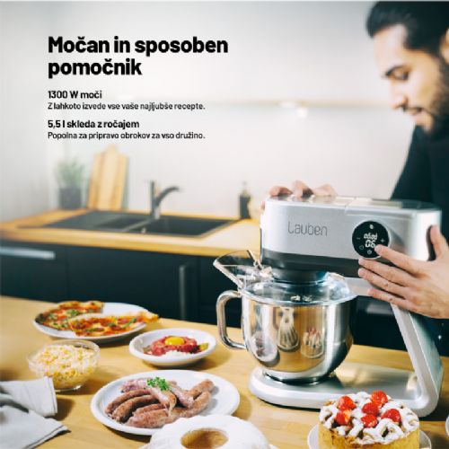 Kuhinjski robot Lauben 1300SG, 1300 W, 5,5 l inox posoda z osvetlitvijo, tehtnica, zaslon na dotik, bogata oprema, srebrn