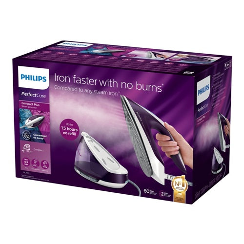 Likalna postaja Philips PerfectCare Compact Plus GC7933/30, 2400W, 1500 ml rezervoar, para 120 g/min, dodaten izbruh pare 450 g/min, roza/bela