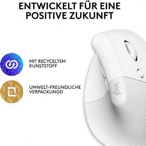 Miška Logitech Lift for Mac Vertikalna miška, ergonomska optična 6 gumbov, brezžična povezava Bluetooth Bolt USB sprejemnik umazano bel