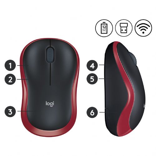 Miška Logitech M185 Wireless rdeča