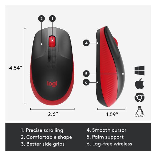 Miška Logitech M190, brezžična, optična, rdeča