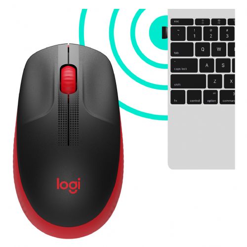 Miška Logitech M190, brezžična, optična, rdeča