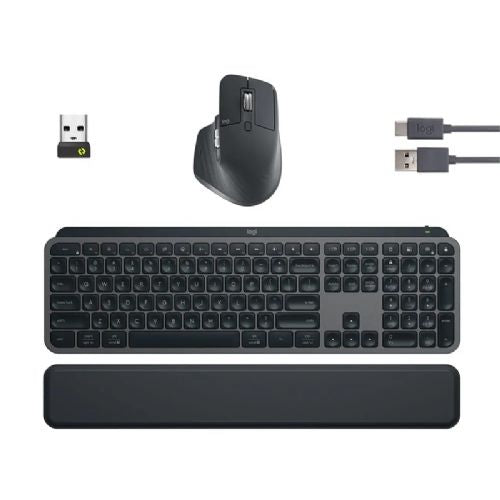 LOGITECH MX Keys S USB-C/BT brezžična osvetljena črna slo tisk naslon za zapestje + miška MX Master 3S + tipkovnica