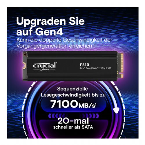 Vgradni SSD disk Crucial P310 1TB M.2 NVMe PCIe Gen4 z ohišjem, hitrost branja 7100 MB/s, hladilnik