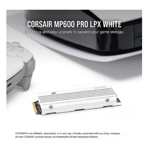 Vgradni SSD disk Corsair MP600 PRO LPX 2TB, M.2, PCI-E 4.0, NVMe 1.4, bel, hitrost branja 7100 MB/s, hladilnik, združljiv s PlayStation 5