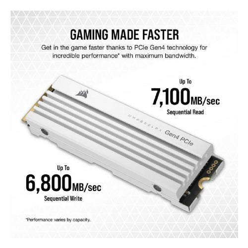 Vgradni SSD disk Corsair MP600 PRO LPX 2TB, M.2, PCI-E 4.0, NVMe 1.4, bel, hitrost branja 7100 MB/s, hladilnik, združljiv s PlayStation 5