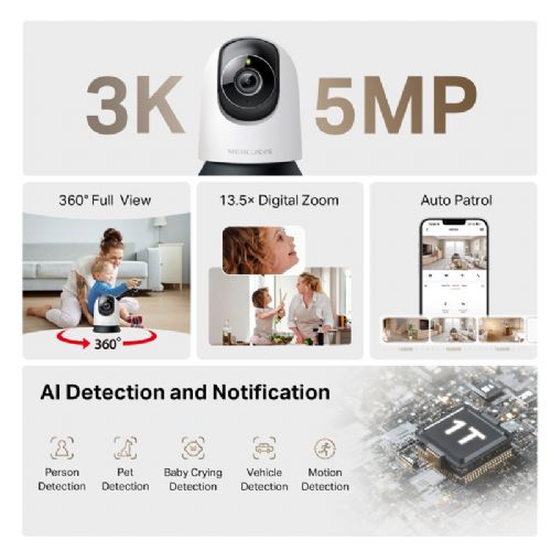 Varnostna kamera Mercusys MC230 3K 5MP Pan/Tilt Wi-Fi, 4mm leča, nočni vid, sledenje gibanju, dvosmerni zvok